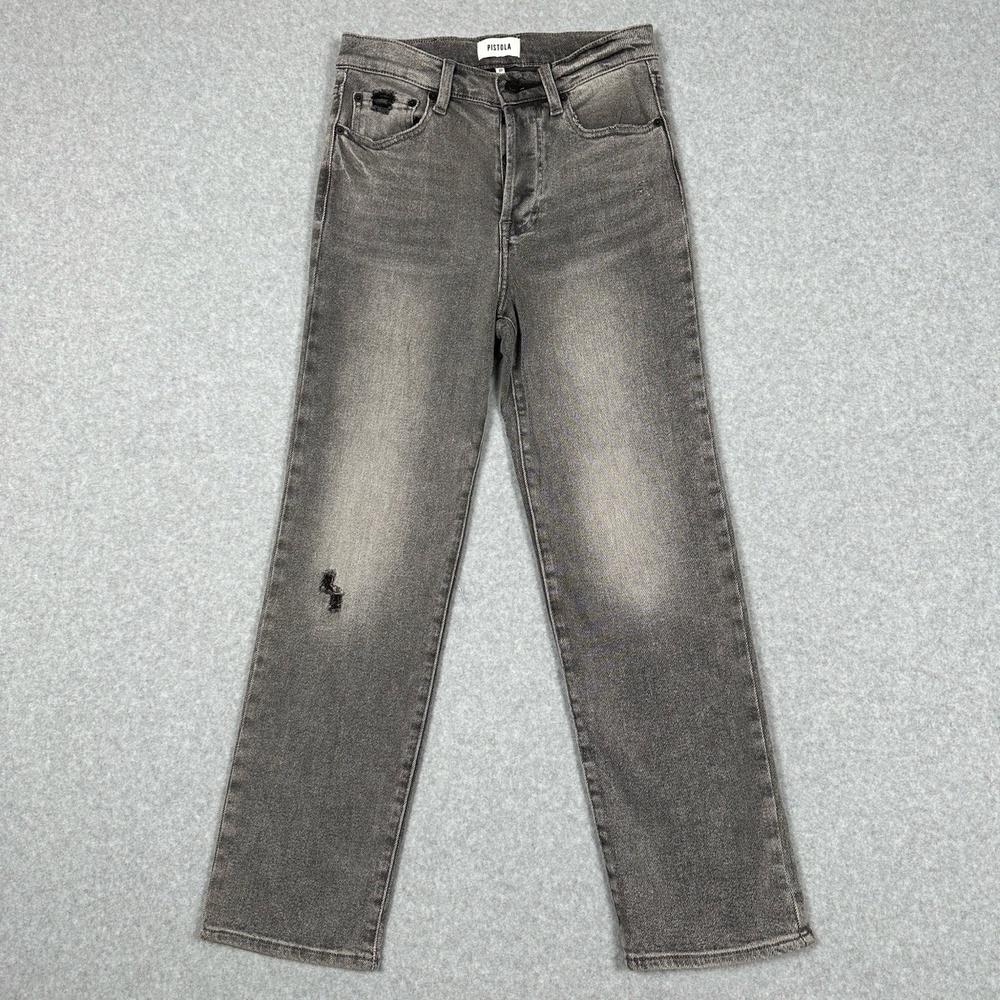 PISTOLA Jeans Womens 27 Washed Grey High Rise Button-Fly Distressed‎ Denim